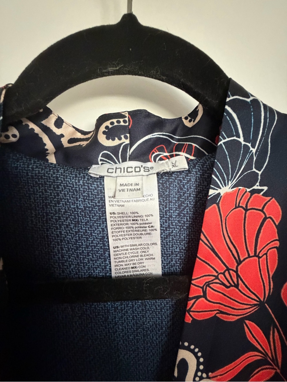 CHICOS NWOTFloral Kimono Robe - Navy with Pink & Orange Accents - Picture 5 of 7